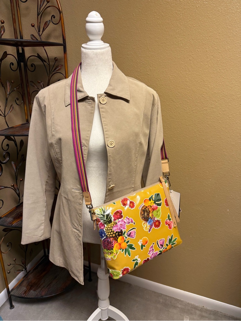 Consuela Yellow Floral Crossbody with Striped Strap